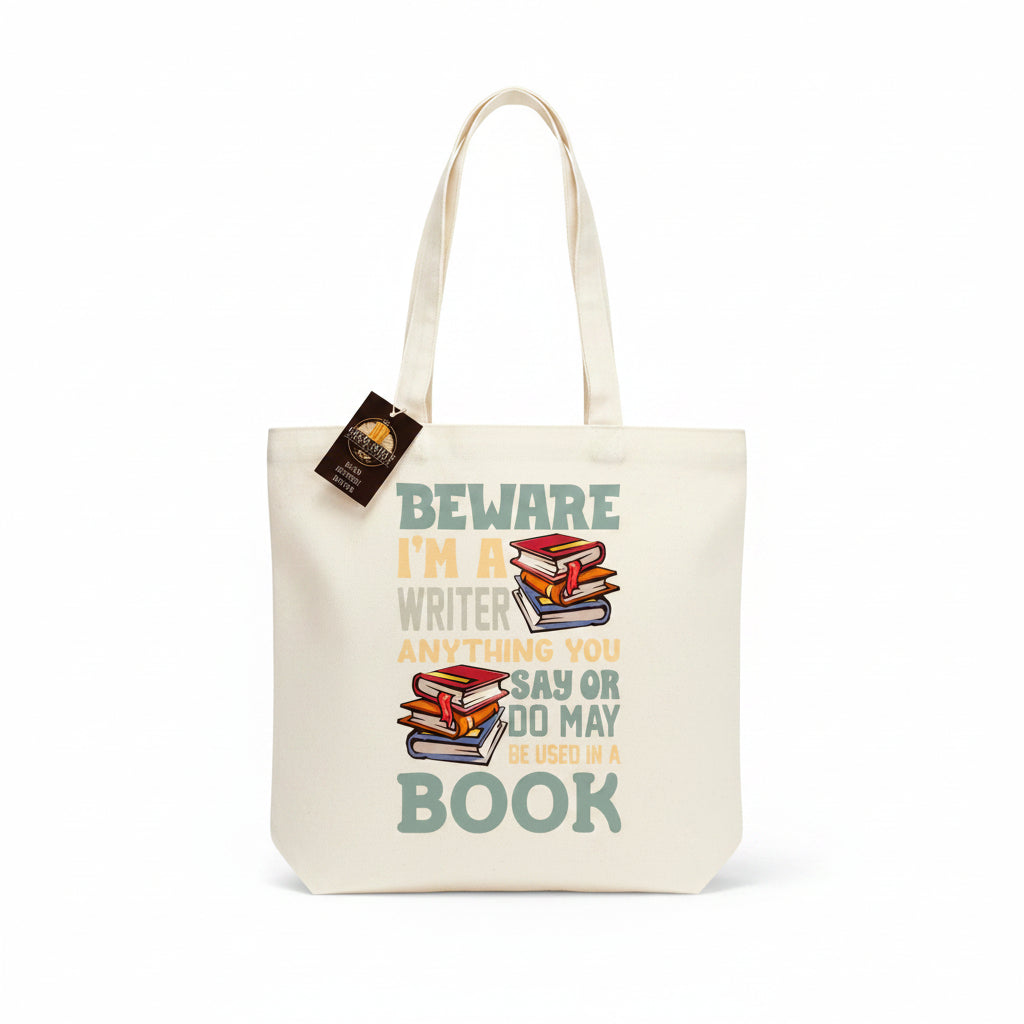 Beware I'm a Writer Canvas Tote Bag – Black & White
