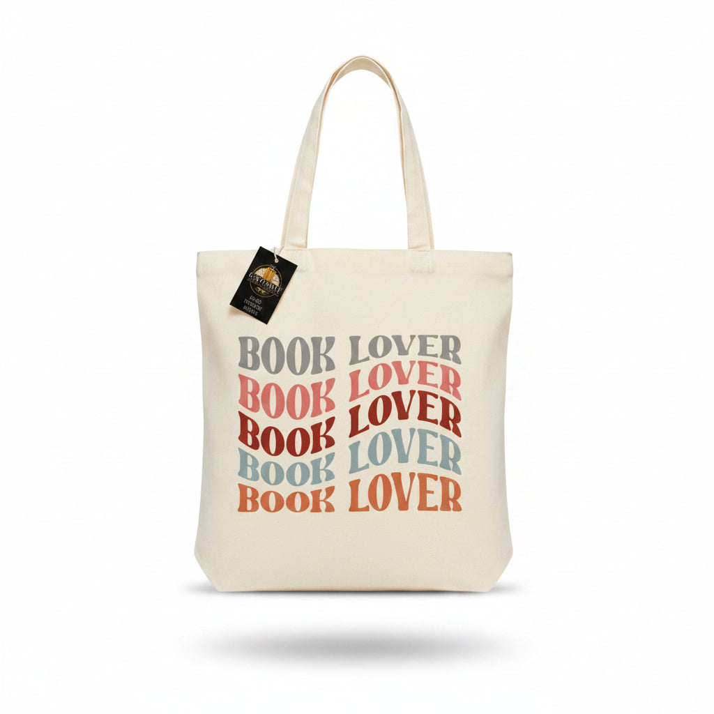 Book Lover Repeat Canvas Tote Bag – White