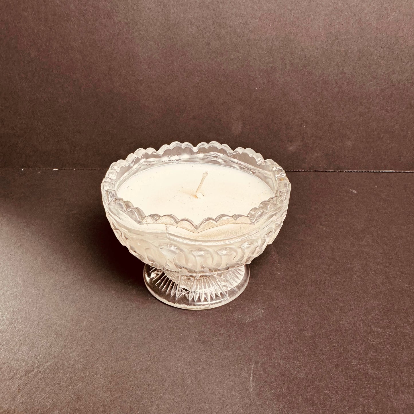 Gothic Novel Candle – Vintage Pressed Glass Scalloped Compote Candle