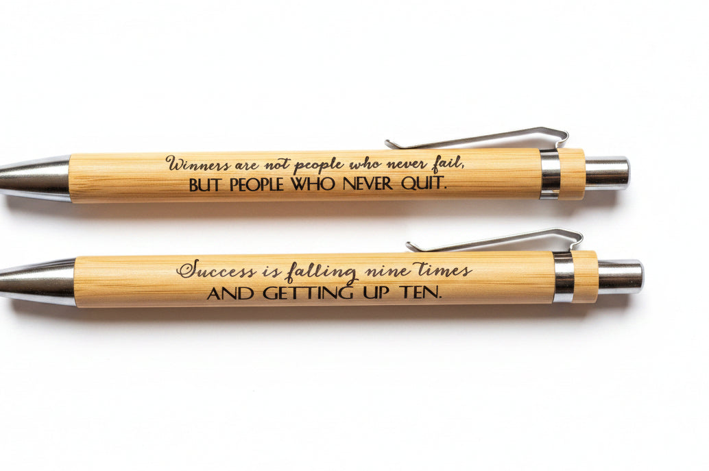 Engraved Bamboo Pens – Motivational Quote Pens