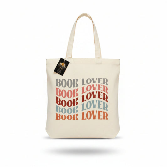 Book Lover Repeat Canvas Tote Bag – White