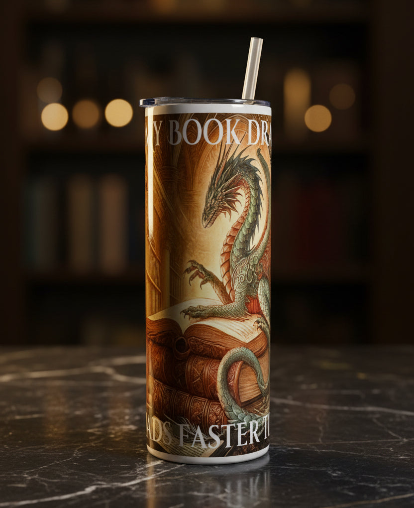 Fantasy Dragon Reader Tumbler | Book Dragon Gift | Fantasy Book Lover Cup | Reader Travel Mug