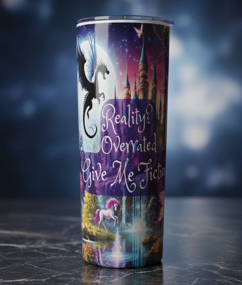 Fantasy Reader Tumbler | Book Lover Gift | Fiction Lover Travel Cup | Fantasy Book Dragon Tumbler