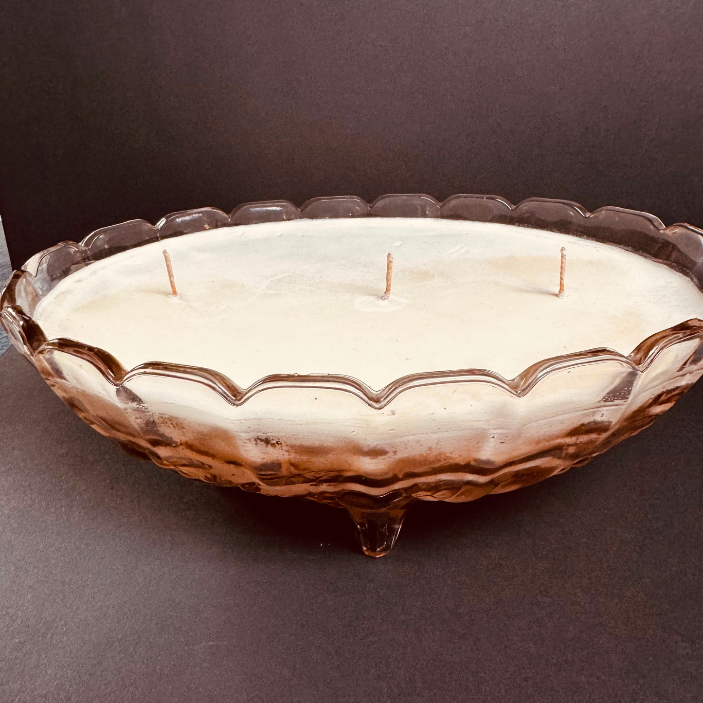 Vintage Three-Wick Pink Depression Glass Bowl