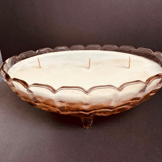 Vintage Three-Wick Pink Depression Glass Bowl