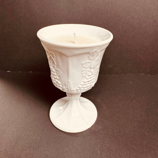 Tattered Tales Candle – Vintage Milk Glass Grape Goblet Candle