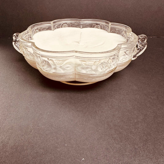 Ink & Imagination Candle – Vintage Frosted Glass Rose Bowl Candle