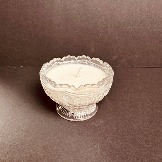 Gothic Novel Candle – Vintage Pressed Glass Scalloped Compote Candle