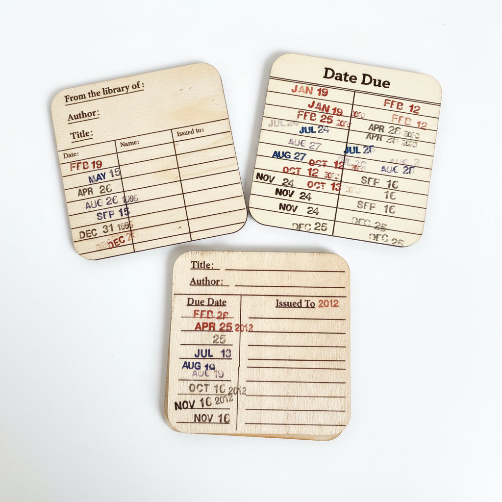 Wooden Library Card Coasters